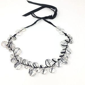 Clear Acrylic Glass Faceted Knotted Bead Necklace on Satin Cord